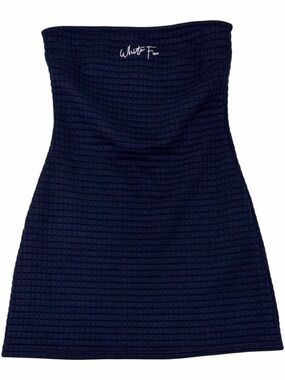 Women’s Navy Blue White Fox Boutique Strapless Dress with white embroidered logo